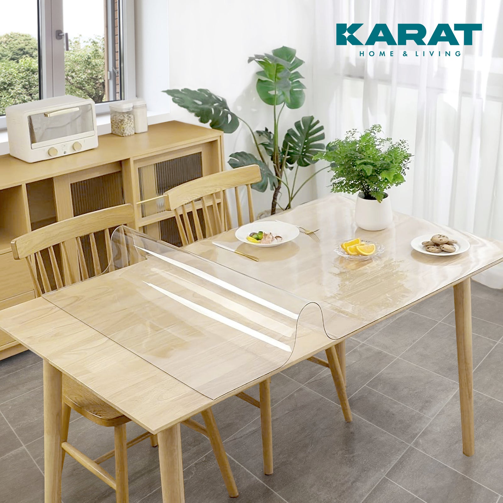 Transparent table film with straight cut | Crystal | Crystal clear protective film for tables | Customised cutting