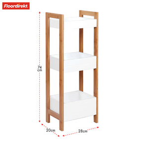 Bamboo bathroom shelf | Texas | 3-tier shelf with white design and bamboo legs