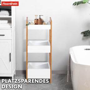 Bamboo bathroom shelf | Texas | 3-tier shelf with white design and bamboo legs