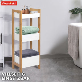 Bamboo bathroom shelf | Texas | 3-tier shelf with white design and bamboo legs