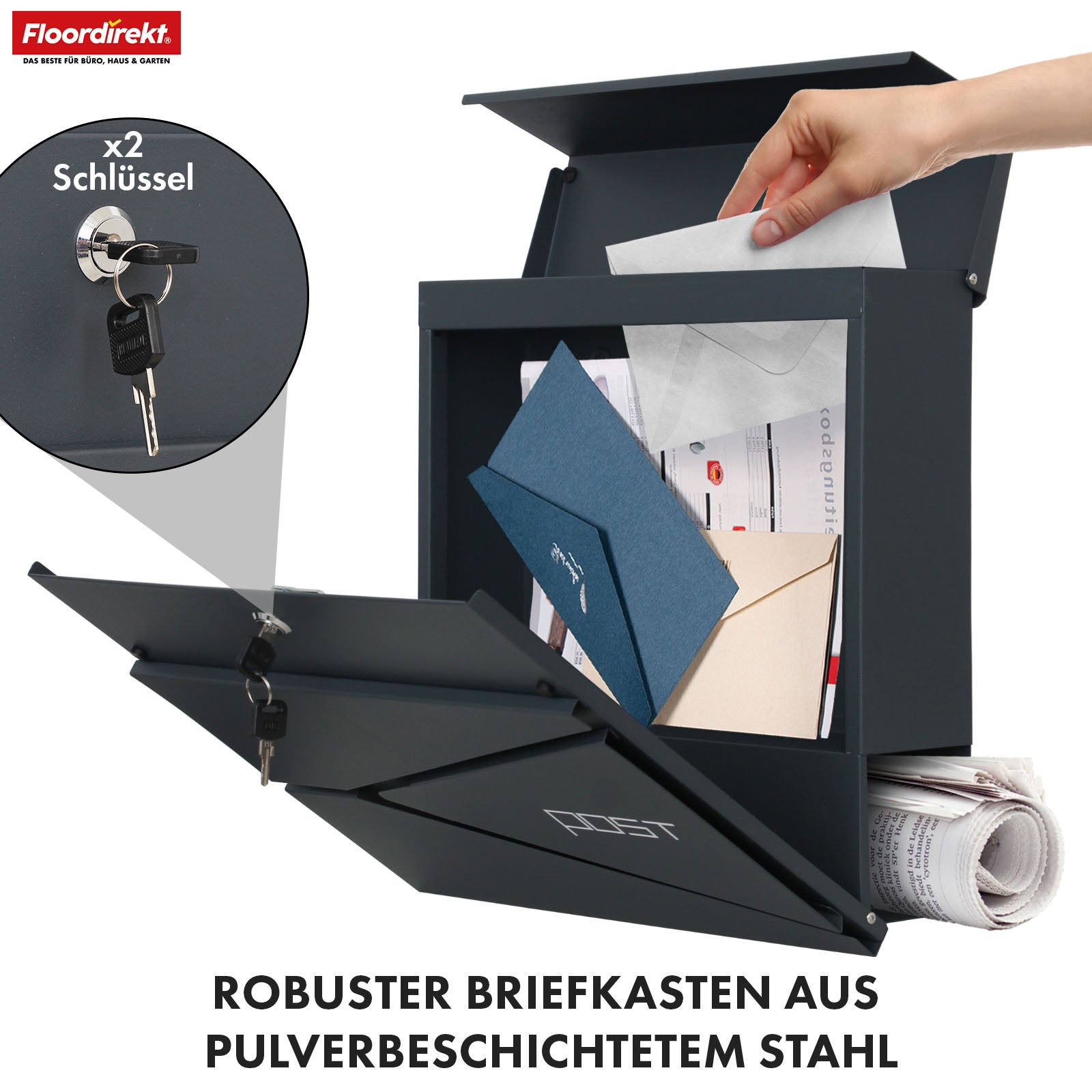 Letter box | Armand | Weatherproof steel letter box with C4 slot and newspaper compartment