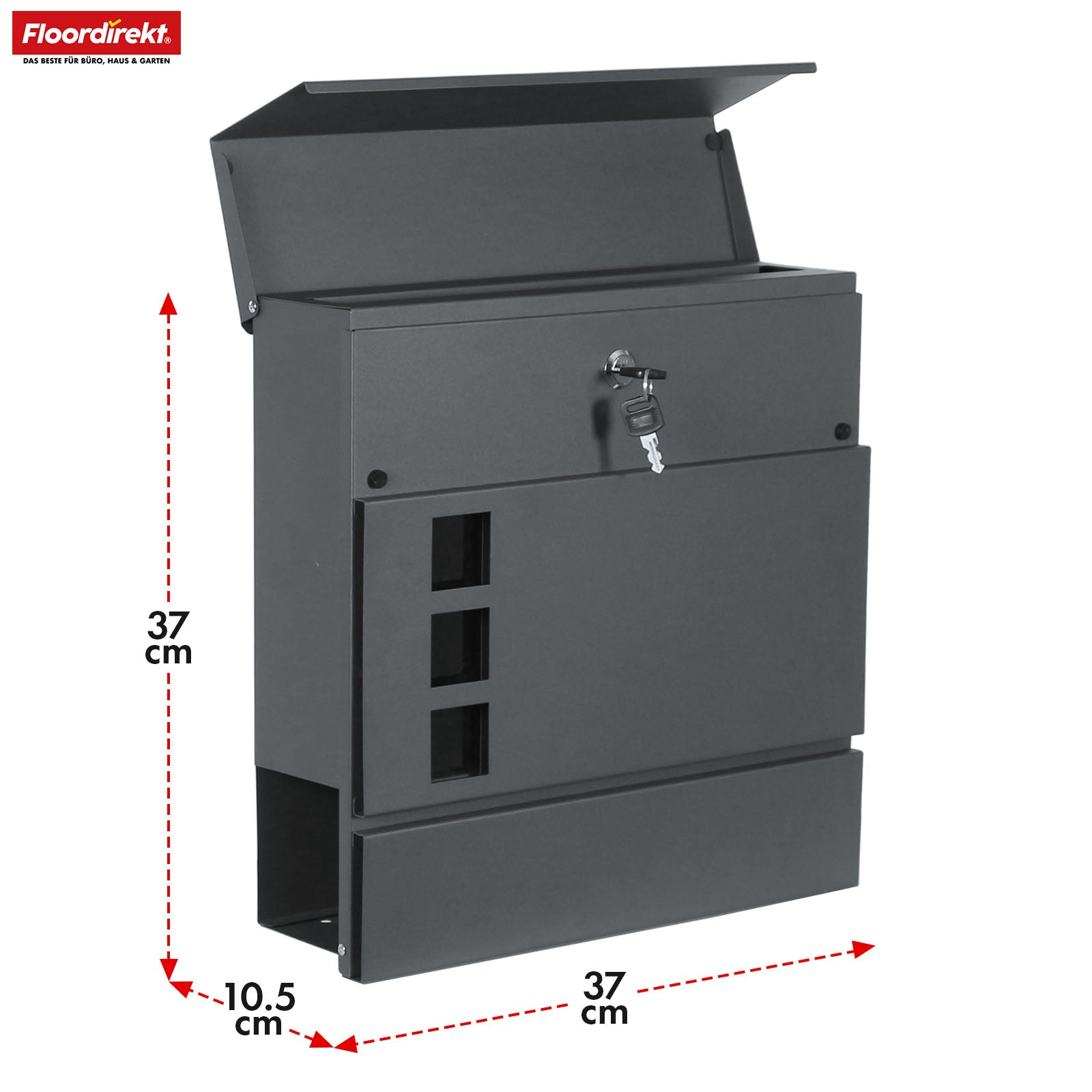 Letterbox | Jules | Anthracite-coloured wall letterbox with viewing windows and newspaper compartment