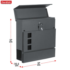 Letterbox | Jules | Anthracite-coloured wall letterbox with viewing windows and newspaper compartment