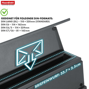 Letterbox | Jules | Anthracite-coloured wall letterbox with viewing windows and newspaper compartment