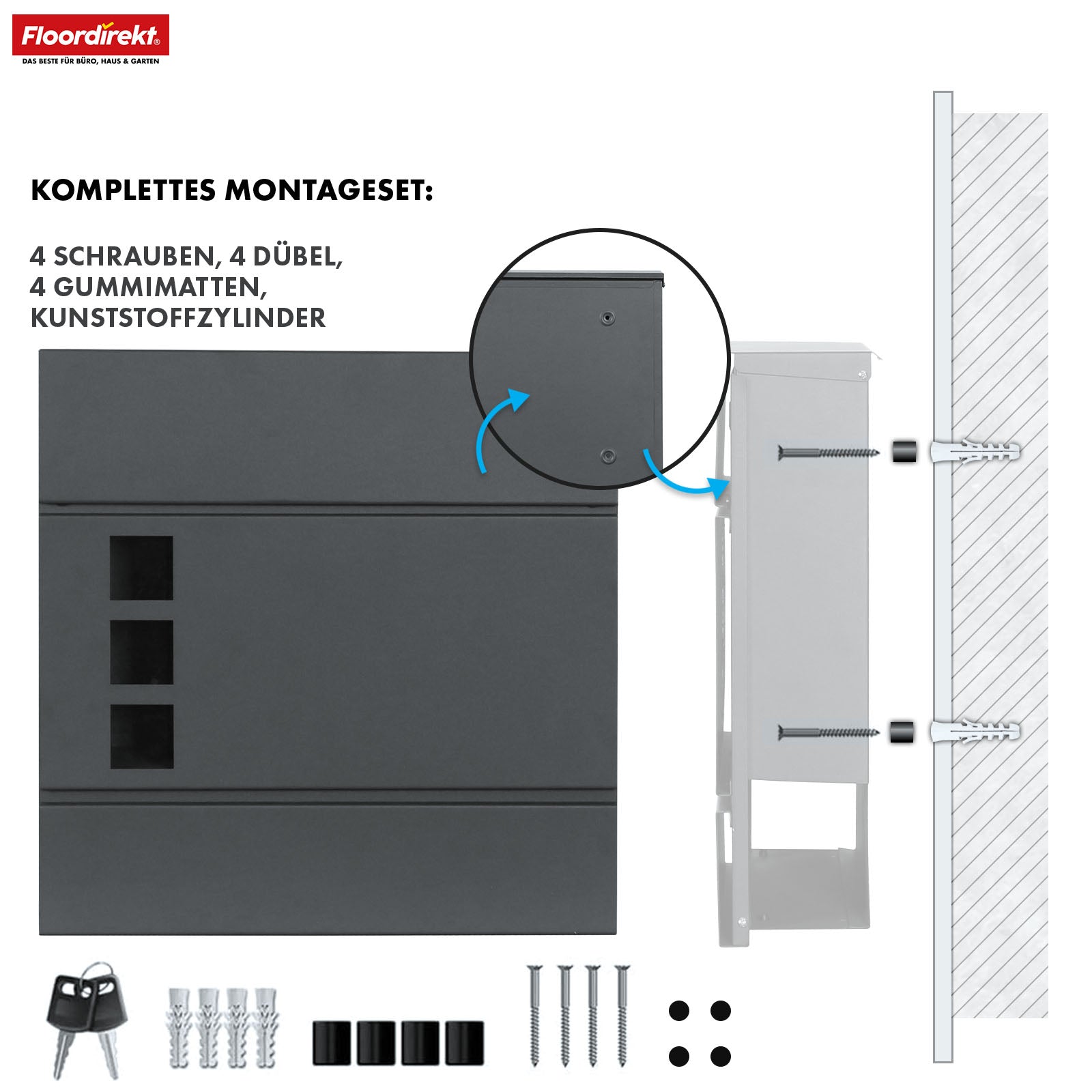 Letterbox | Jules | Anthracite-coloured wall letterbox with viewing windows and newspaper compartment