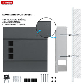 Letterbox | Jules | Anthracite-coloured wall letterbox with viewing windows and newspaper compartment