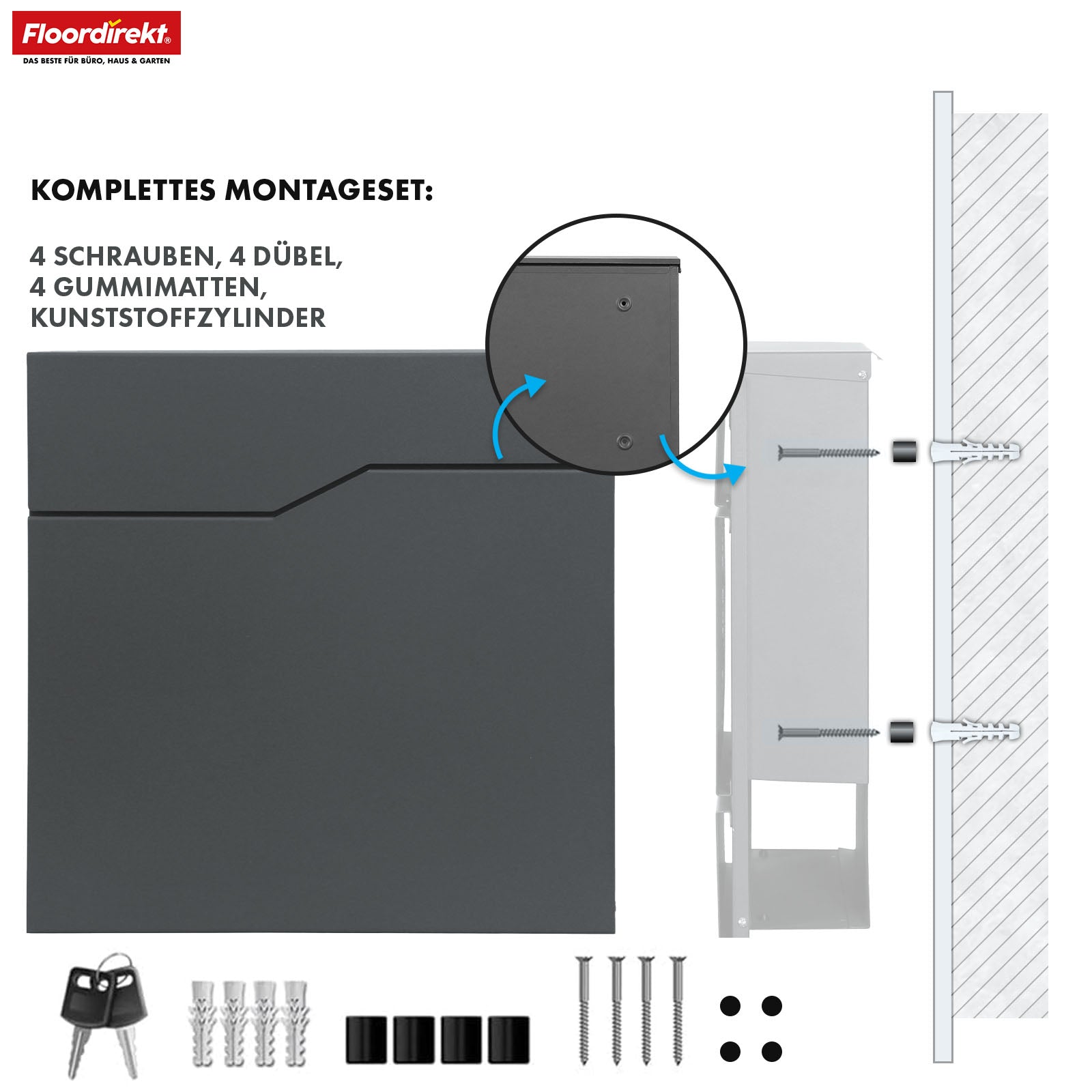 Letter box | Jean | Sturdy steel letter box with newspaper compartment and large insertion flap