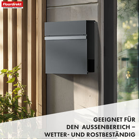 Letterbox | Gaston | Modern wall-mounted letterbox with newspaper compartment & stainless steel nameplate in anthracite