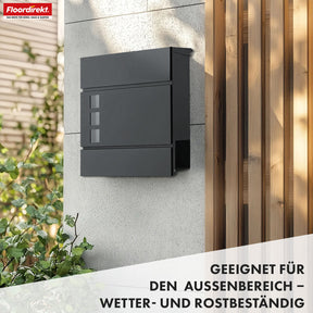 Letterbox | Jules | Anthracite-coloured wall letterbox with viewing windows and newspaper compartment