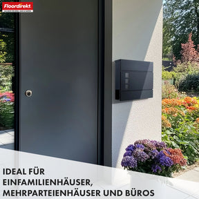 Letterbox | Jules | Anthracite-coloured wall letterbox with viewing windows and newspaper compartment