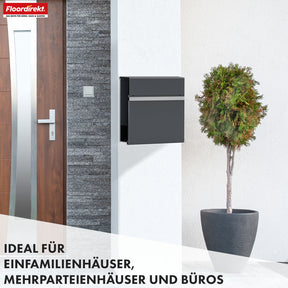Letterbox | Gaston | Modern wall-mounted letterbox with newspaper compartment & stainless steel nameplate in anthracite