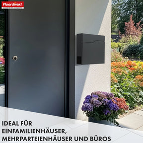 Letter box | Jean | Sturdy steel letter box with newspaper compartment and large insertion flap