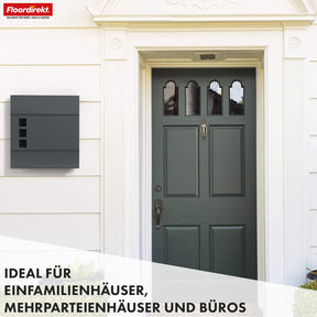 Letterbox | Jules | Anthracite-coloured wall letterbox with viewing windows and newspaper compartment