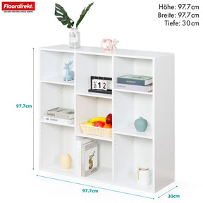 Bookcase | Arkansas | White MDF standing shelf with 5-9 shelves for books and home accessories