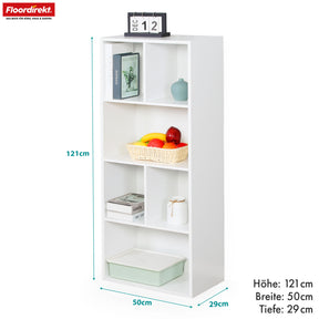 Bookcase | California | Modern, space-saving MDF shelf with anti-tilt protection in white 4-8 open compartments