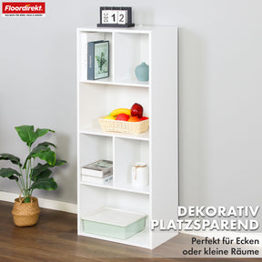 Bookcase | California | Modern, space-saving MDF shelf with anti-tilt protection in white 4-8 open compartments