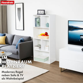 Bookcase | California | Modern, space-saving MDF shelf with anti-tilt protection in white 4-8 open compartments