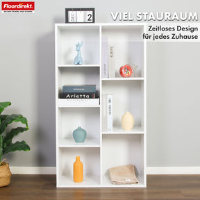 Bookcase | California | Modern, space-saving MDF shelf with anti-tilt protection in white 4-8 open compartments