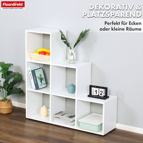 Bookcase | Carolina | White stepped shelf made of MDF with 6 shelves for books, plants & decorations