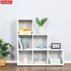 Bookcase | Carolina | White stepped shelf made of MDF with 6 shelves for books, plants & decorations