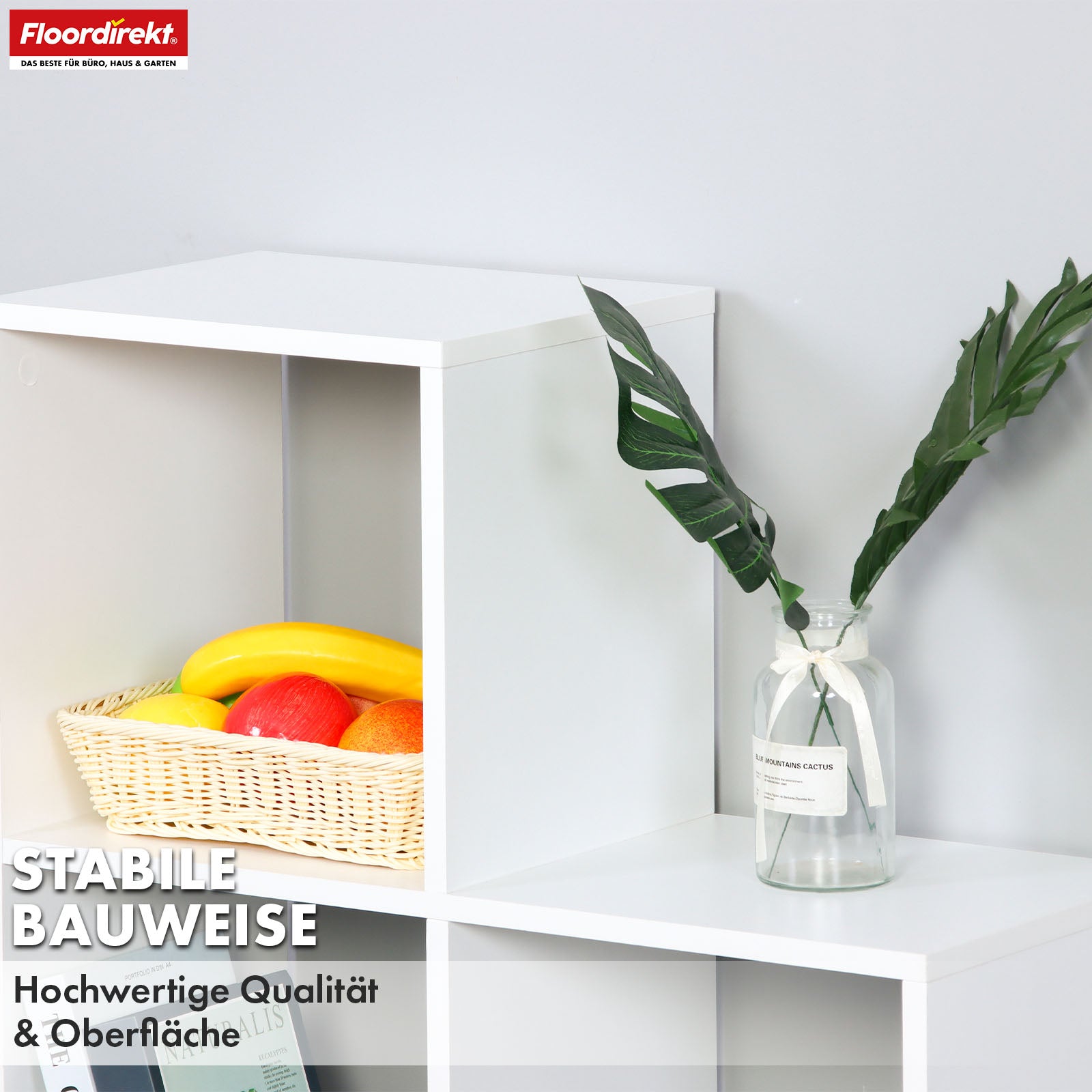 Bookcase | Carolina | White stepped shelf made of MDF with 6 shelves for books, plants & decorations