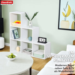 Bookcase | Carolina | White stepped shelf made of MDF with 6 shelves for books, plants & decorations