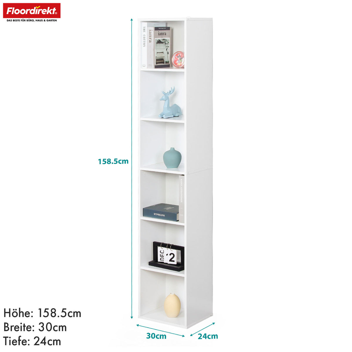 Bookcase | Delaware | Standing shelf with 6 open shelves, space-saving & modern