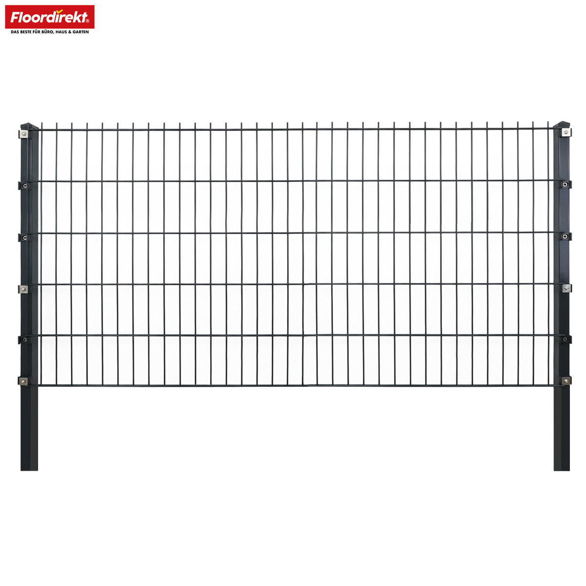 Discover the robust LIMES double-rod fence in anthracite. High-quality steel fence complete set with posts – ideal for gardens, properties and driveways. Available in various heights and lengths. Durable, stable and modern.