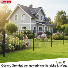 Discover the robust LIMES double-rod fence in anthracite. High-quality steel fence complete set with posts – ideal for gardens, properties and driveways. Available in various heights and lengths. Durable, stable and modern.