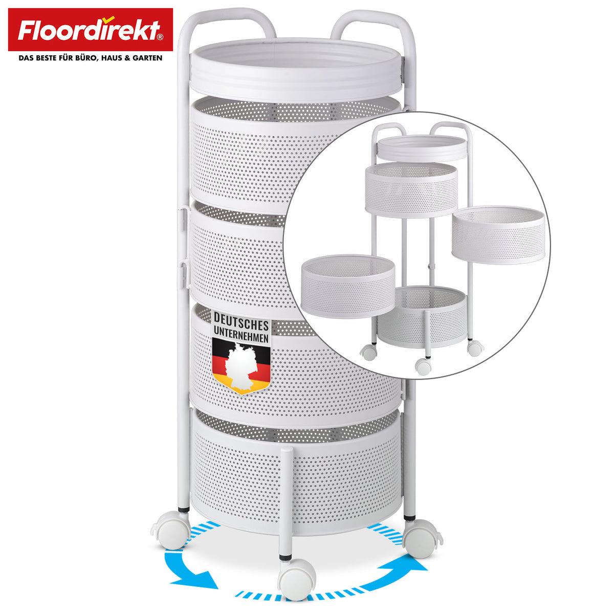 Rolling Cart | Henry | Steel Kitchen Trolley with Wheels | Serving Cart | 3 or 5 Tiers | White & Black