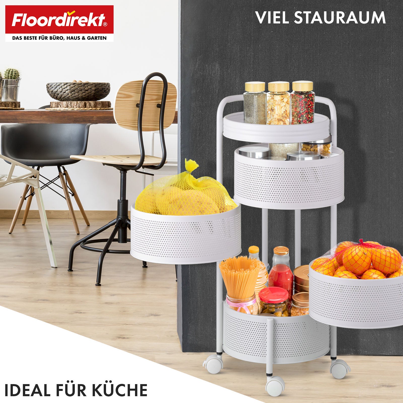 Rolling Cart | Henry | Steel Kitchen Trolley with Wheels | Serving Cart | 3 or 5 Tiers | White & Black