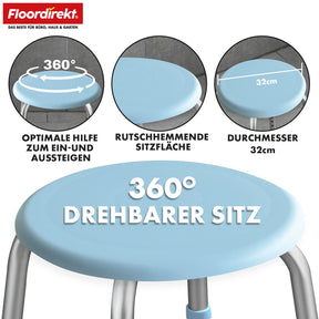 Shower and bath stool | Pedro | Height-adjustable & 360° swivelling | Non-slip & load-bearing up to 150 kg