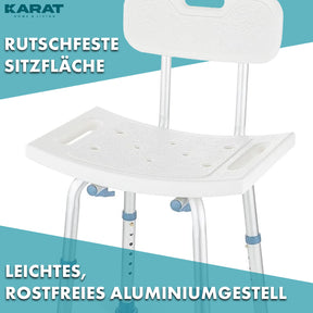 Shower stool | Jonah | Height-adjustable with backrest | Ergonomic bath chair for bath & shower, non-slip & stable, load-bearing up to 137 kg