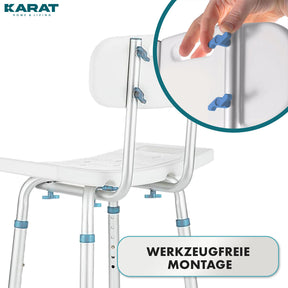 Shower stool | Jonah | Height-adjustable with backrest | Ergonomic bath chair for bath & shower, non-slip & stable, load-bearing up to 137 kg