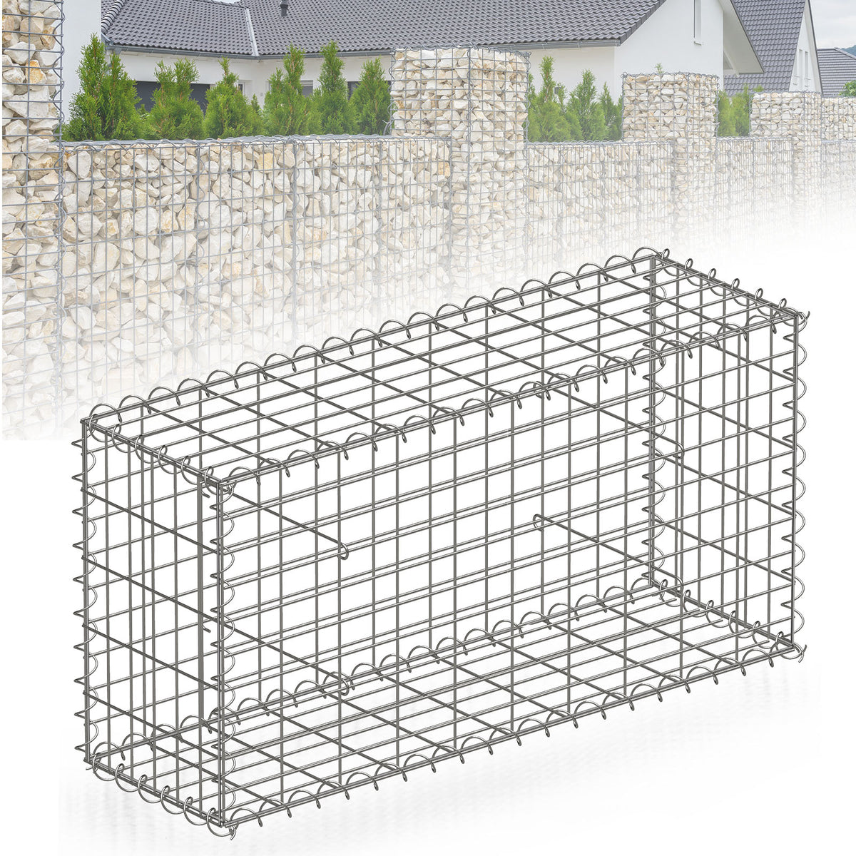Gabion basket | Lenox | Galvanised steel basket for decorative privacy screens and garden projects