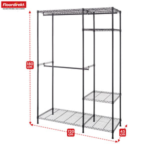 Wardrobe | Edward | Open clothes rack made of powder-coated steel with clothes rails and adjustable shelves