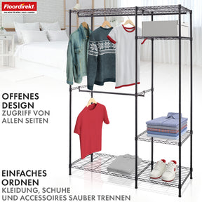 Wardrobe | Edward | Open clothes rack made of powder-coated steel with clothes rails and adjustable shelves