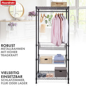 Wardrobe | Harold | Open coat rack with clothes rail & shelves | Sturdy wardrobe for bedrooms, hallways & storage rooms