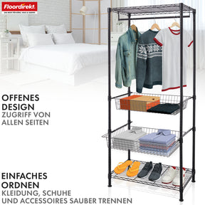 Wardrobe | Harold | Open coat rack with clothes rail & shelves | Sturdy wardrobe for bedrooms, hallways & storage rooms