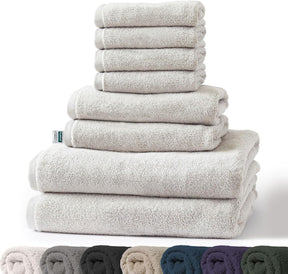 Bay towel set | 8-piece set of 100% cotton towels | 2 x bath towel, 2 x hand towel and 4 x soap cloth