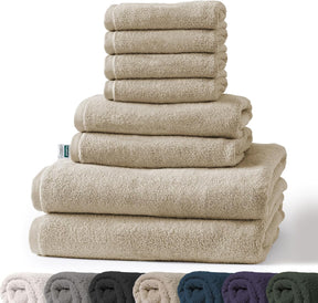 Bay towel set | 8-piece set of 100% cotton towels | 2 x bath towel, 2 x hand towel and 4 x soap cloth