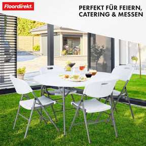 Folding table | Shiga | Round white garden table | Foldable with carrying handle | 120 cm diameter