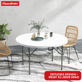 Folding table | Shiga | Round white garden table | Foldable with carrying handle | 120 cm diameter