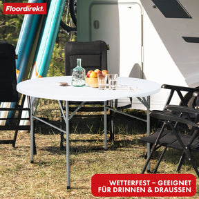 Folding table | Shiga | Round white garden table | Foldable with carrying handle | 120 cm diameter