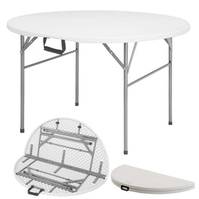 Folding table | Shiga | Round white garden table | Foldable with carrying handle | 120 cm diameter