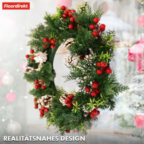 Christmas wreath | Pinecone | With pine cones, berries and festive green accents | Decorative wreath for door and wall