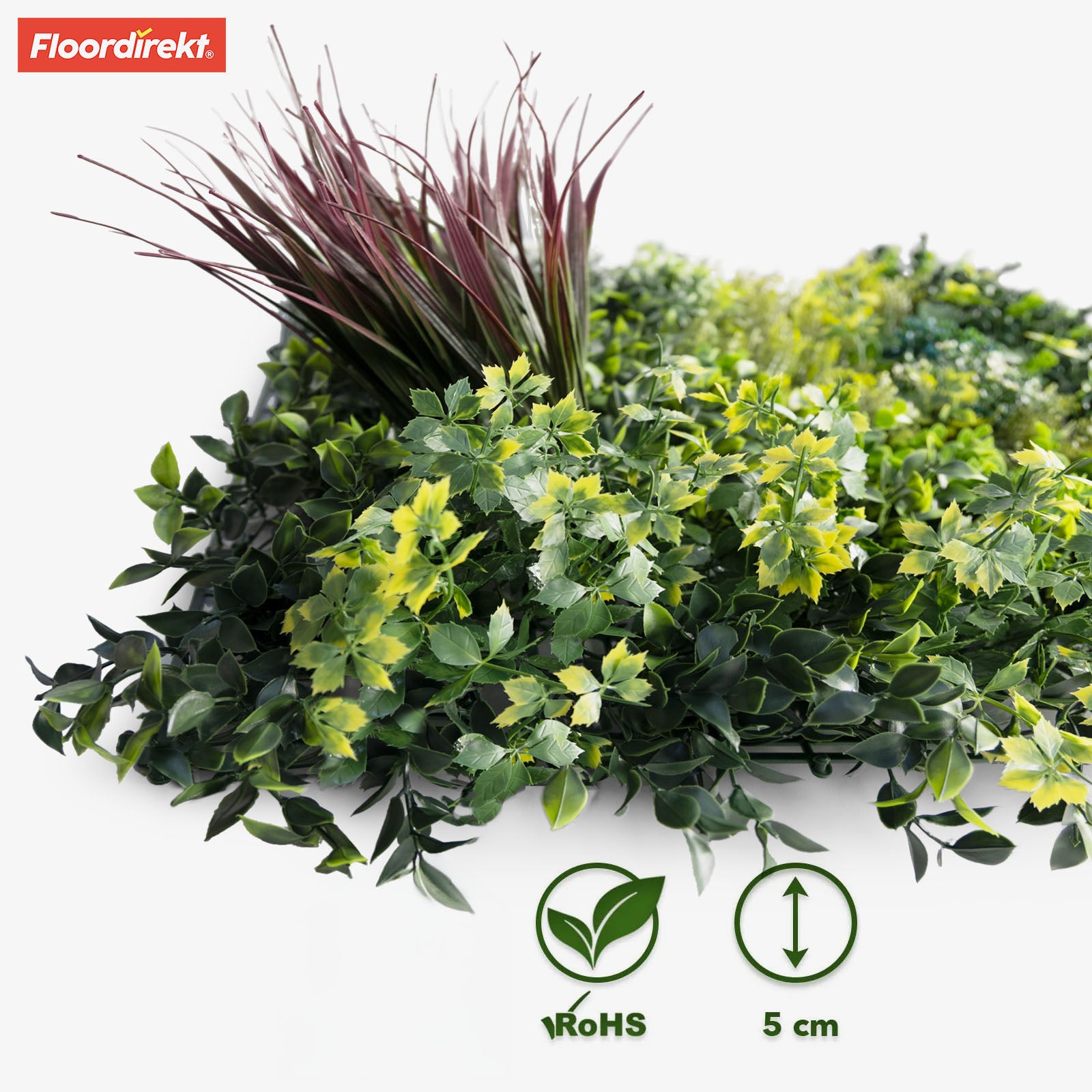 Plant wall | Heaven Blue | Versatile wall design with green and purple accents for a stylish ambience | 50 x 50 cm