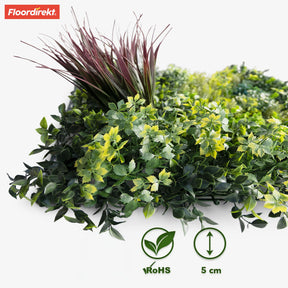 Plant wall | Heaven Blue | Versatile wall design with green and purple accents for a stylish ambience | 50 x 50 cm