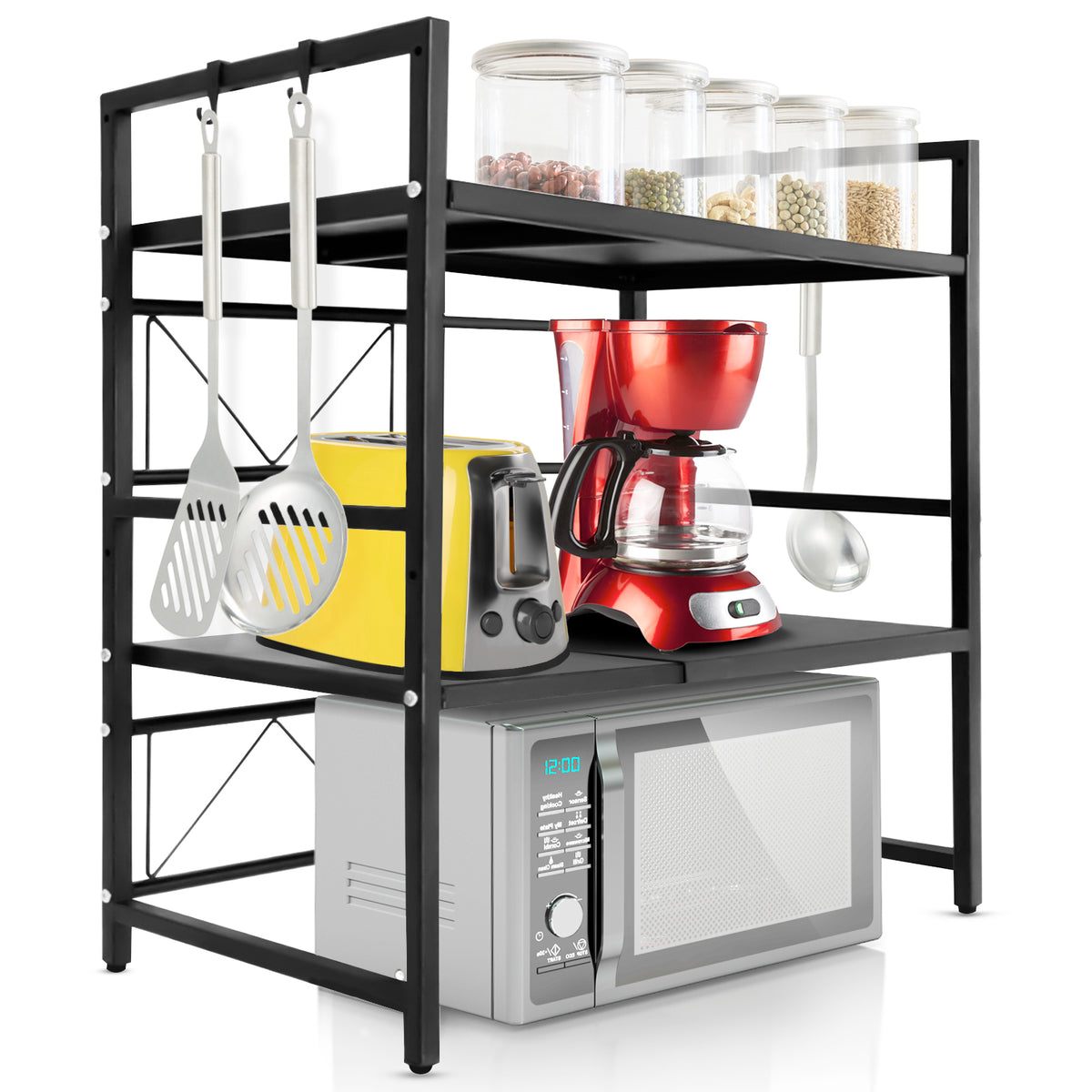 Microwave shelf | Durango | Adjustable kitchen organiser with 3 hooks | Available in 2 sizes