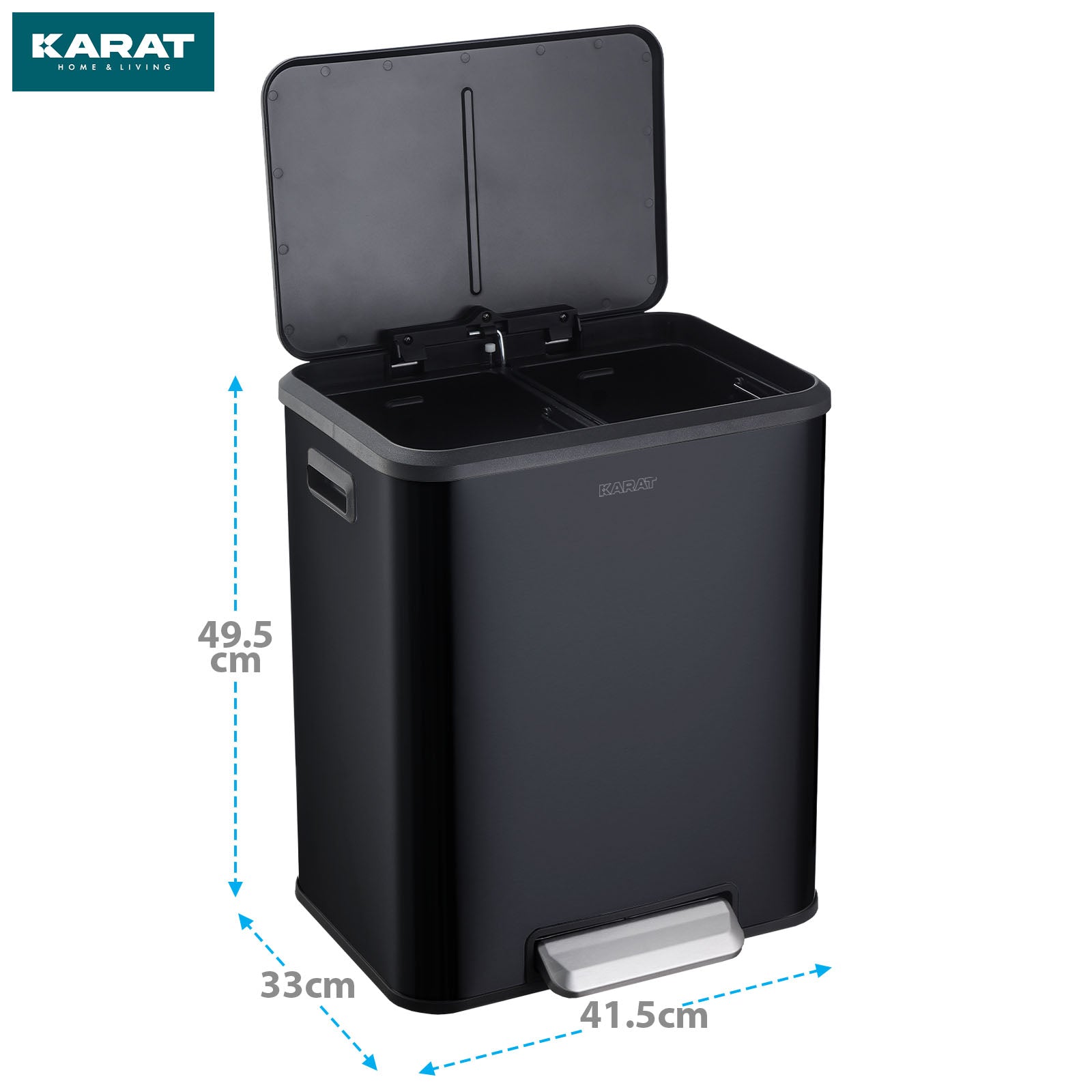 Waste bin | Jack | 30 L capacity | 2-way waste separation | soft-close & pedal | stainless steel or black